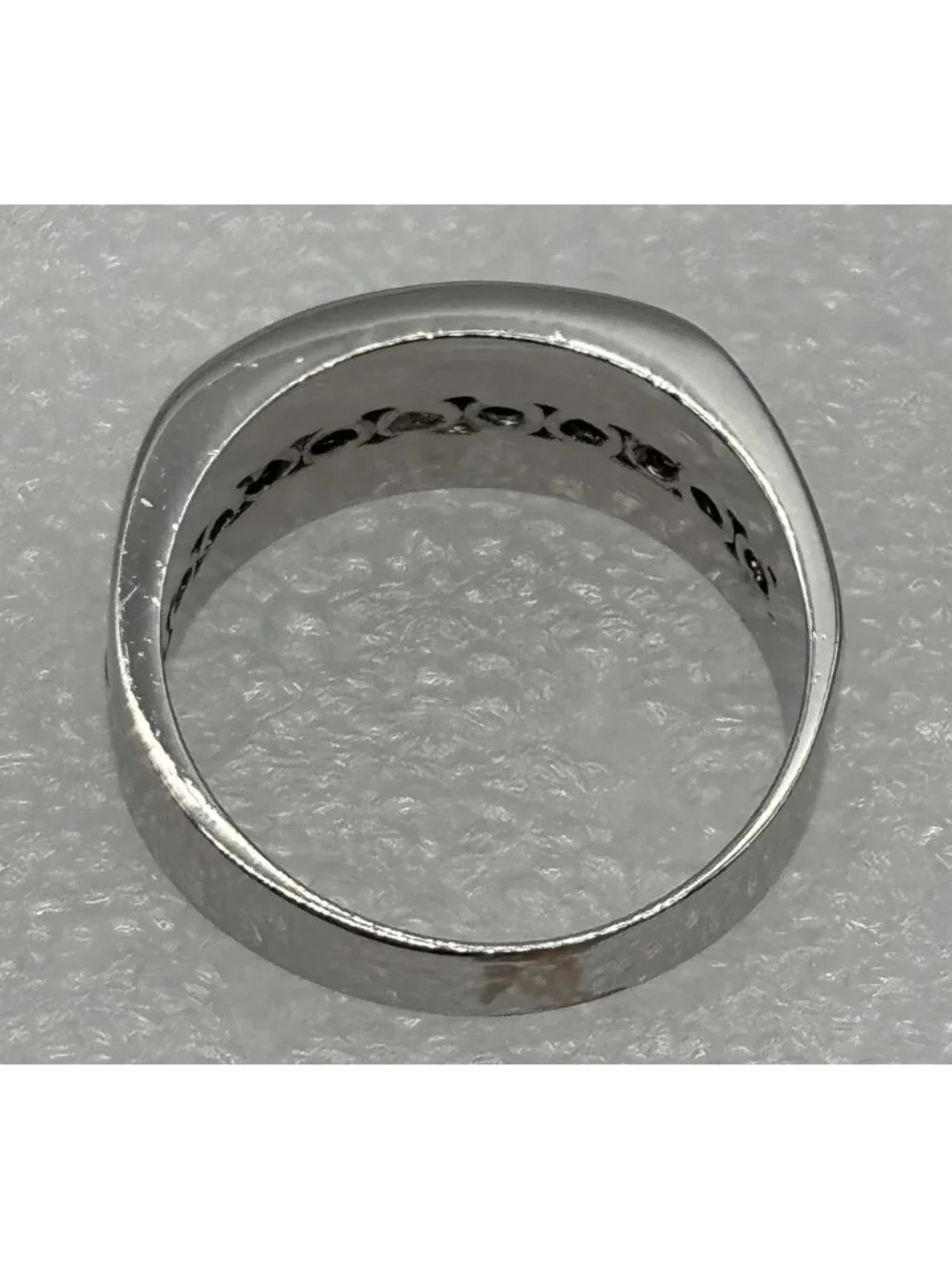 Mens Stainless Steel Ring Channel Set CZ and Black Rhinestones Modern Not Signed